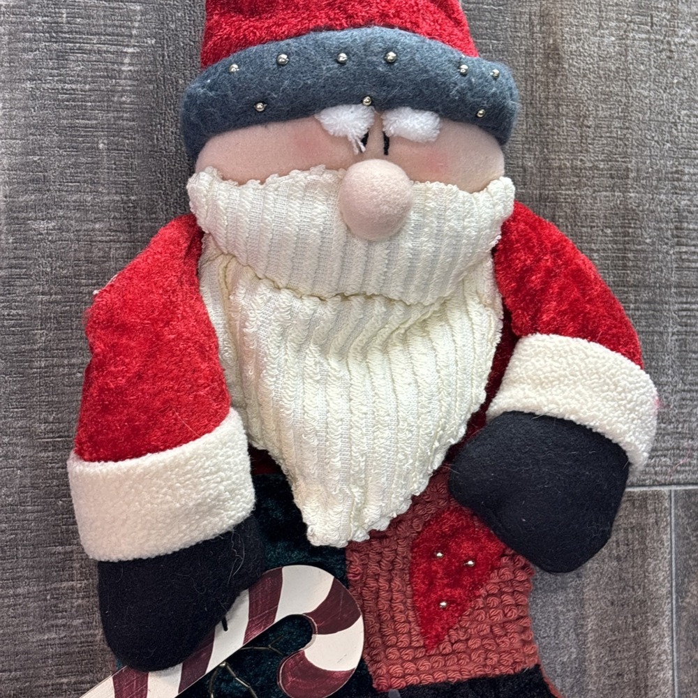 Vintage Santa Claus Christmas‎ Stocking Plush Patchwork Felt Decor 26"